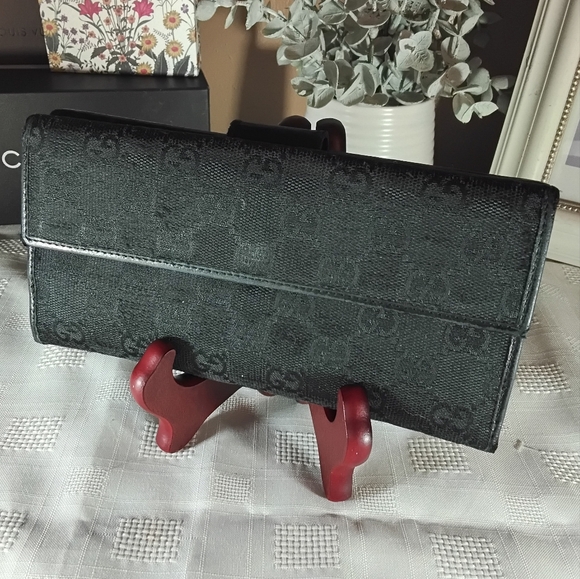 Gucci GG Canvas and Leather Black Long wallet with COA - Picture 1 of 15